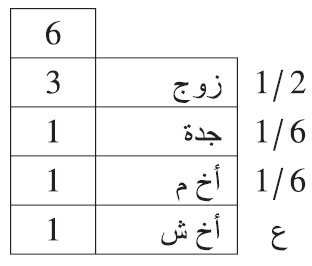 زوج وجدة، وأخ لأم، وأخ شقيق.