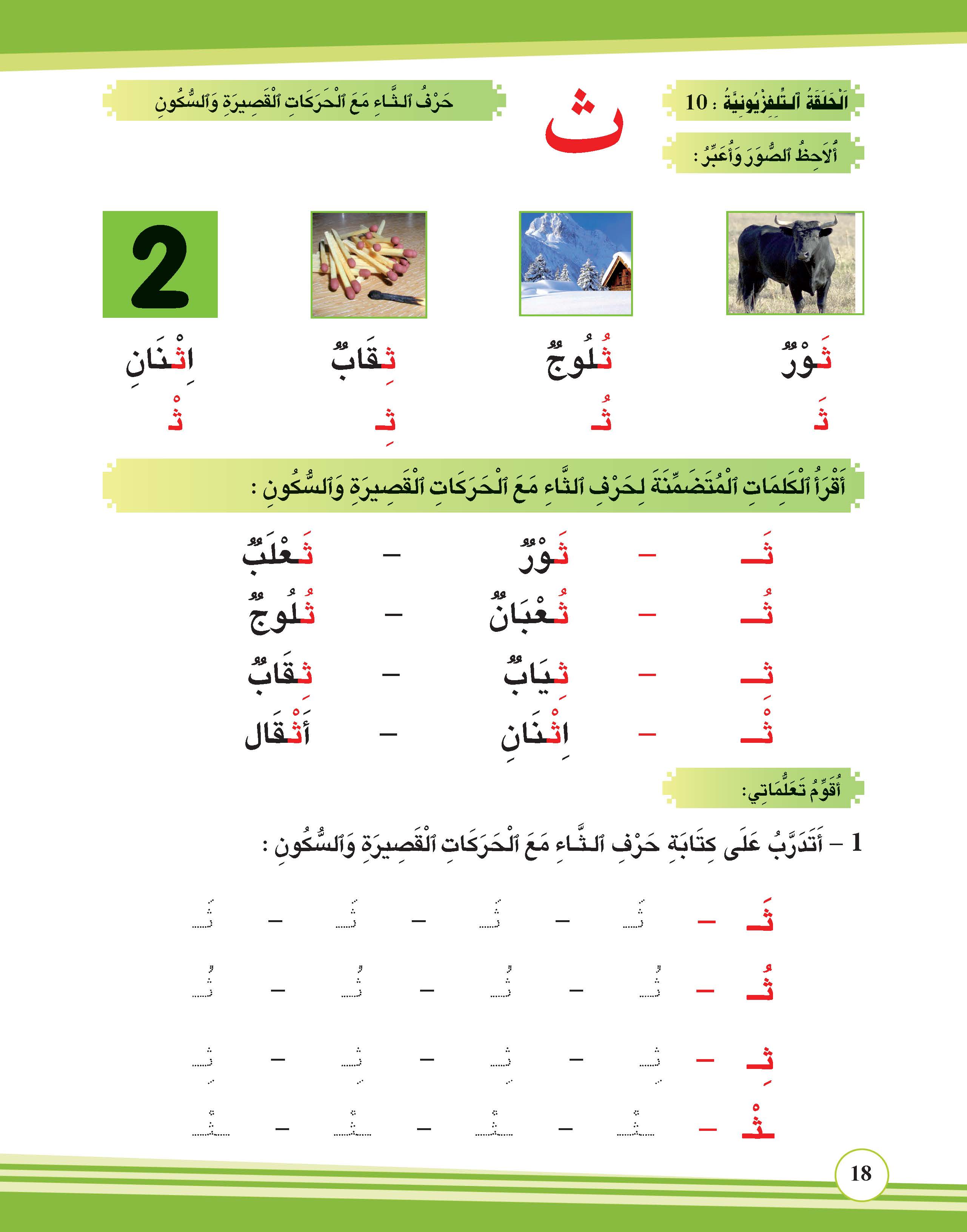 حرف الثاء مع الحركات القصيرة والسكون
