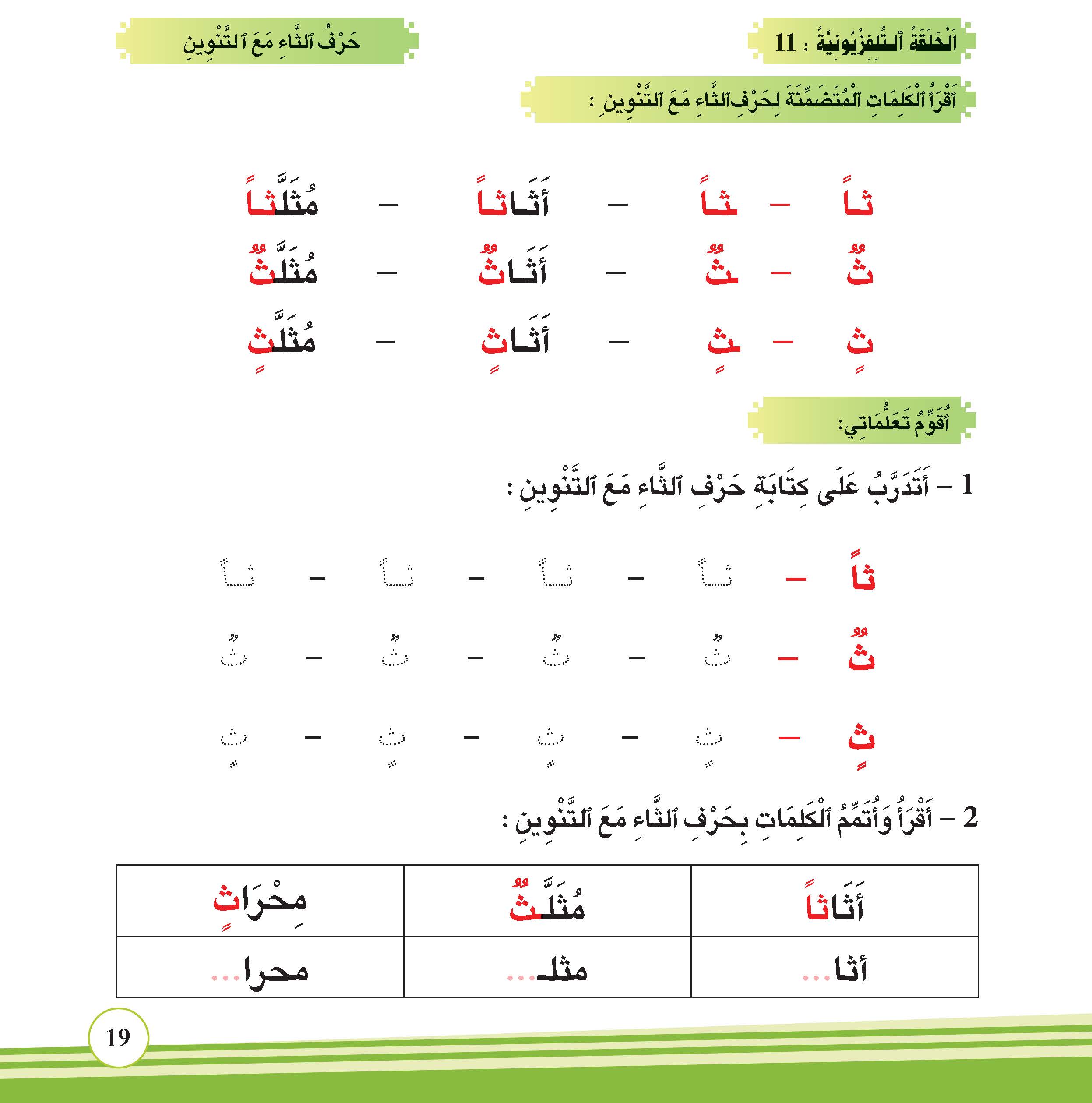 حرف الثاء مع التنوين