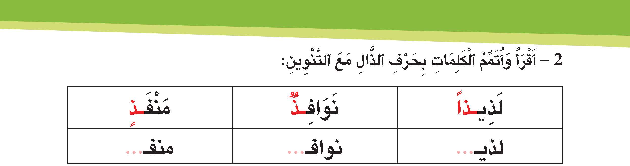 حرف الذال مع التنوين