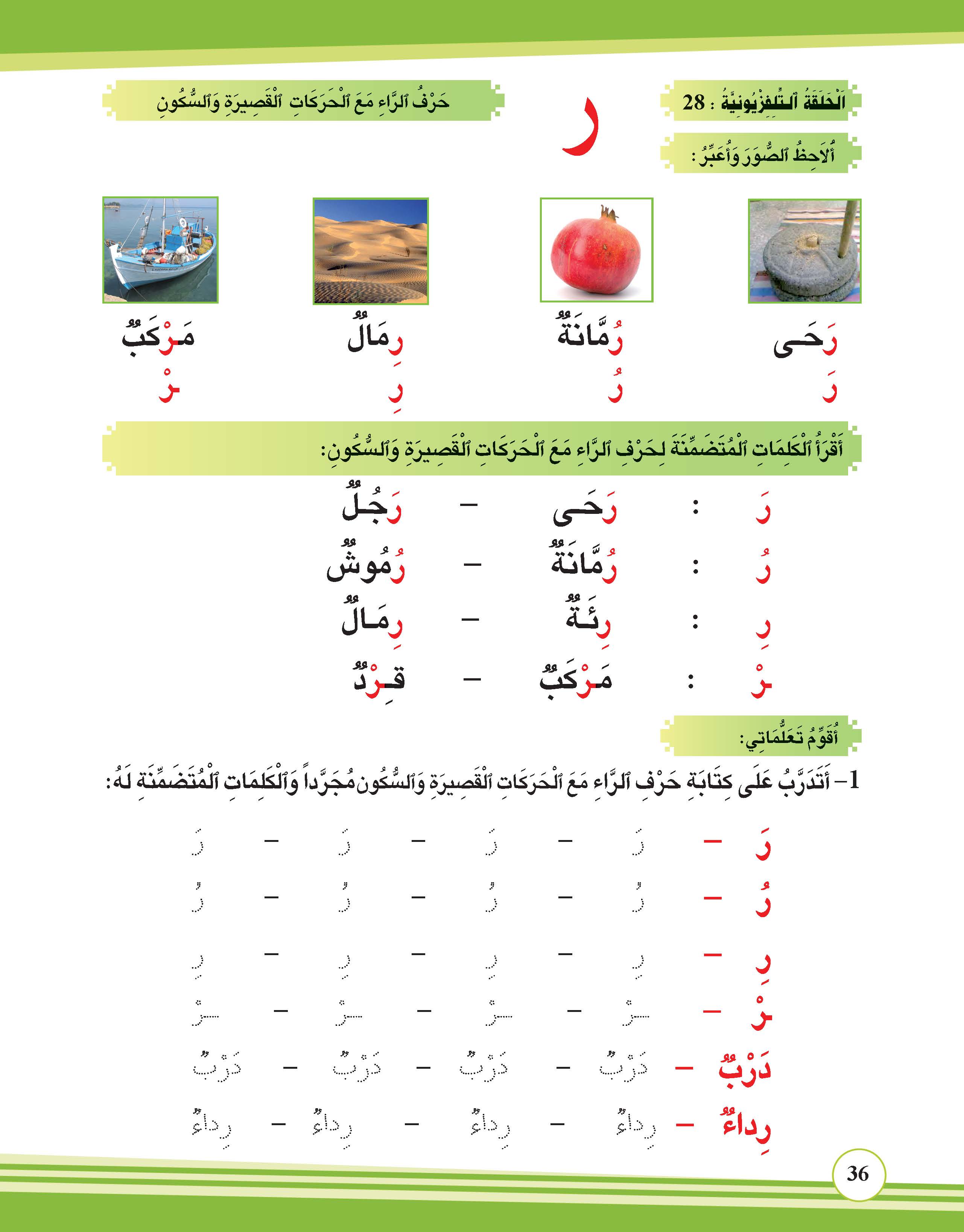 حرف الراء مع الحركات القصيرة والسكون