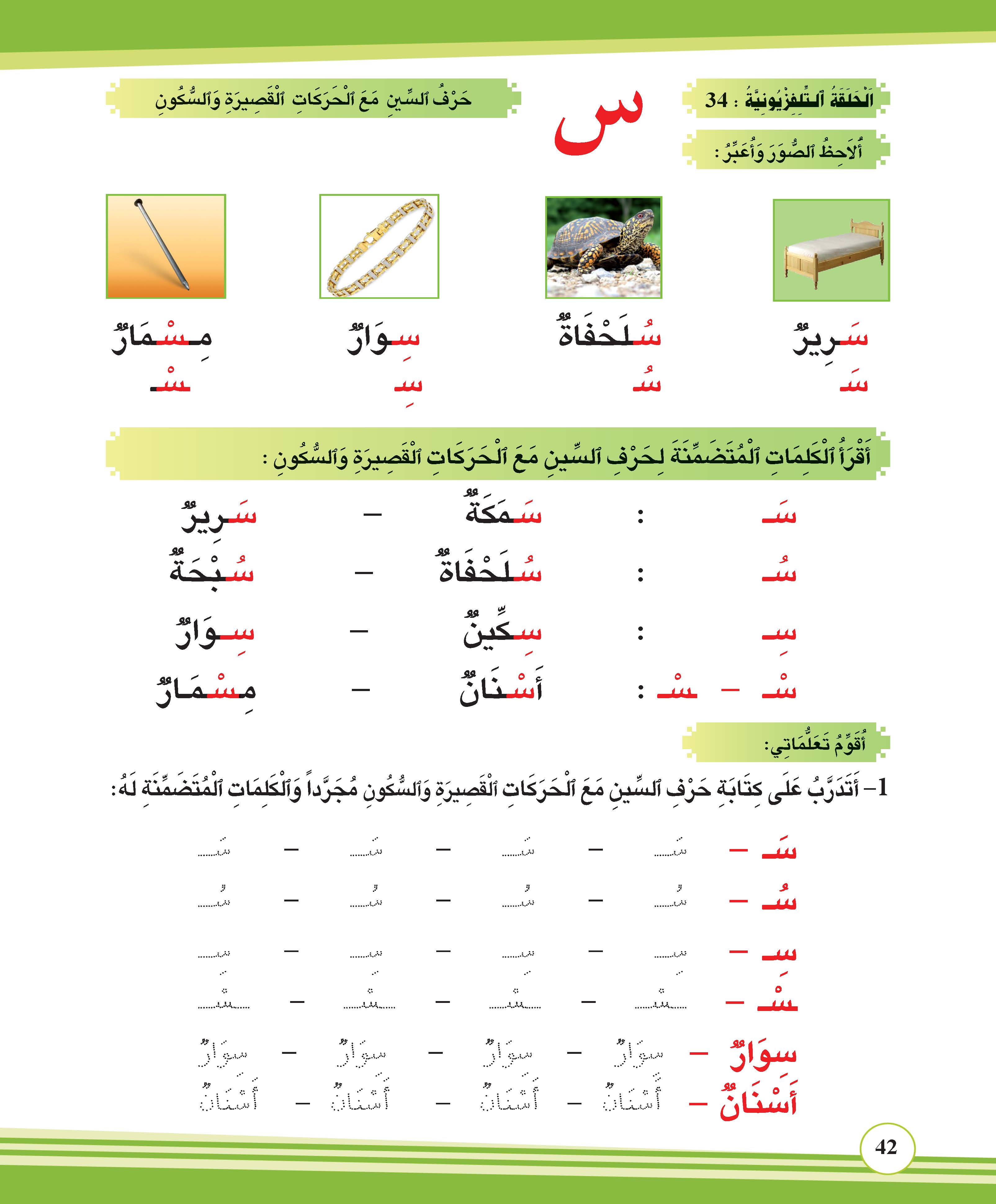 حرف السين مع الحركات القصيرة والسكون
