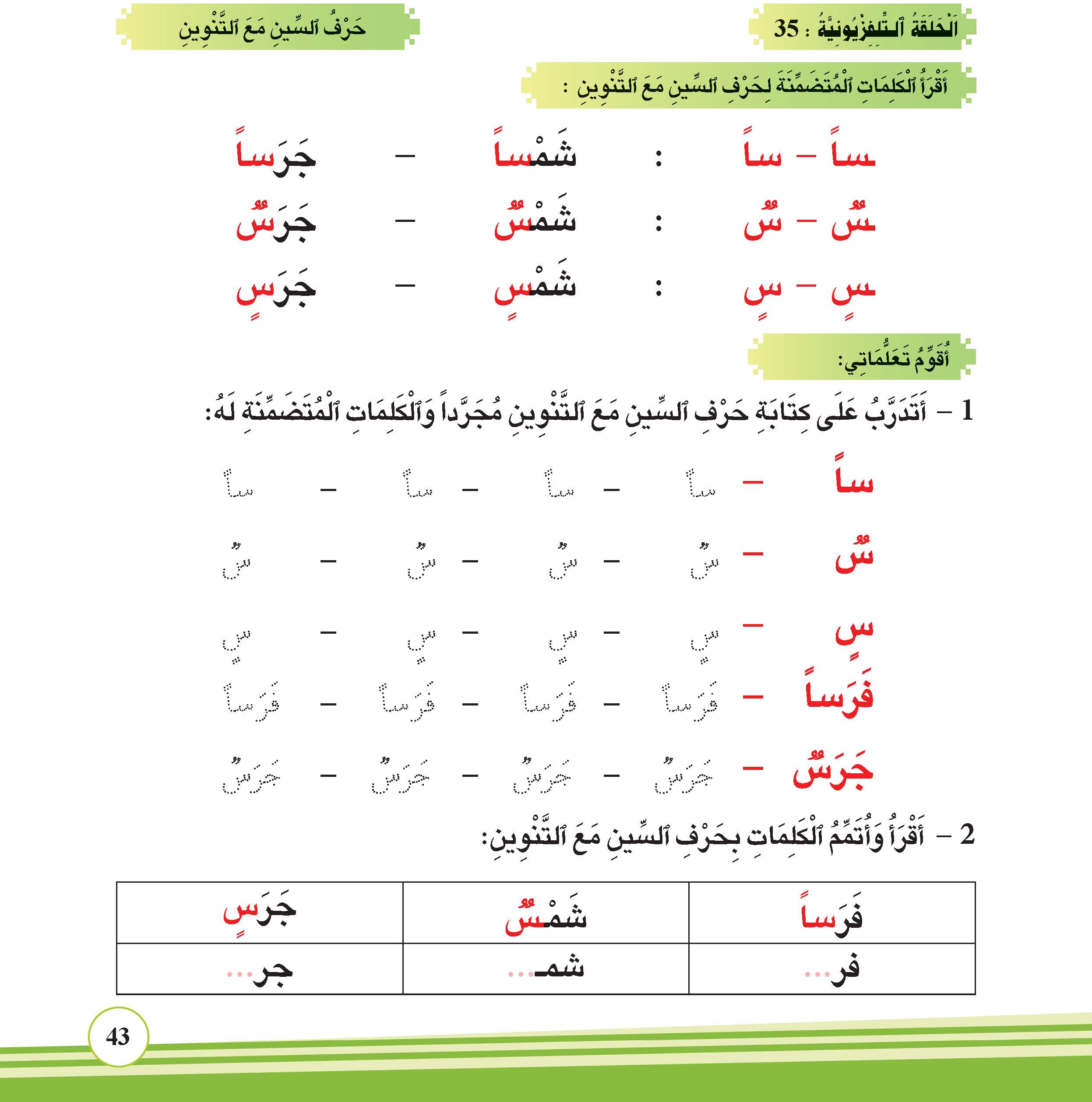 حرف السين مع التنوين
