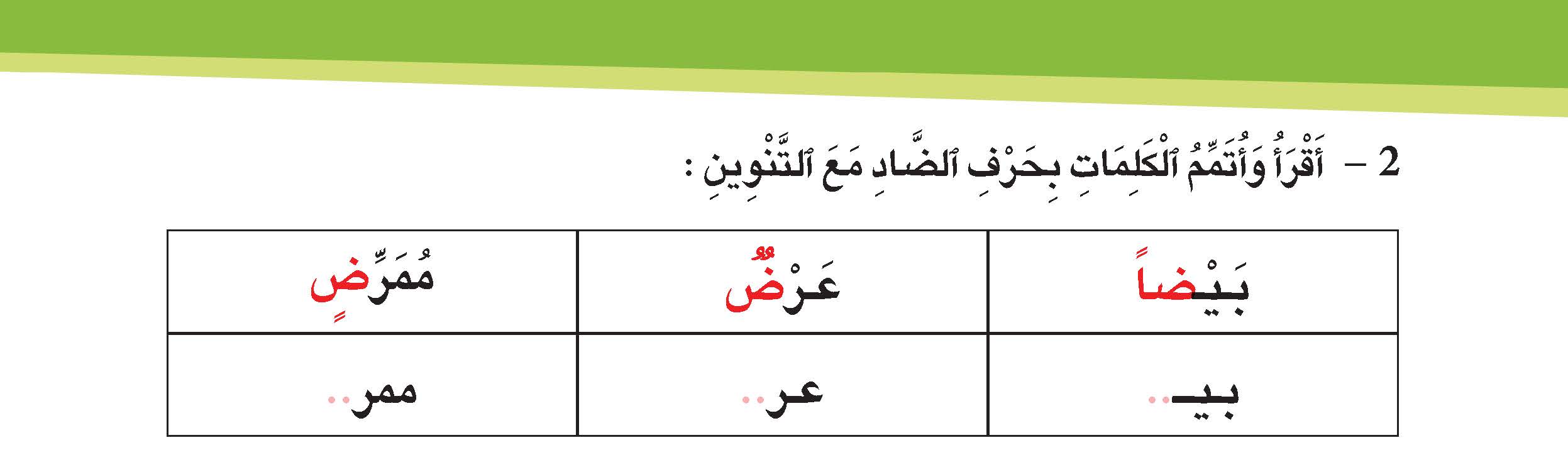 حرف الضاد مع التنوين