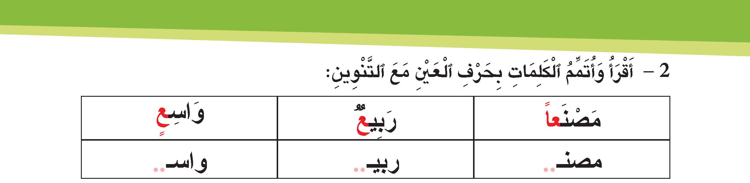 حرف العين مع التنوين
