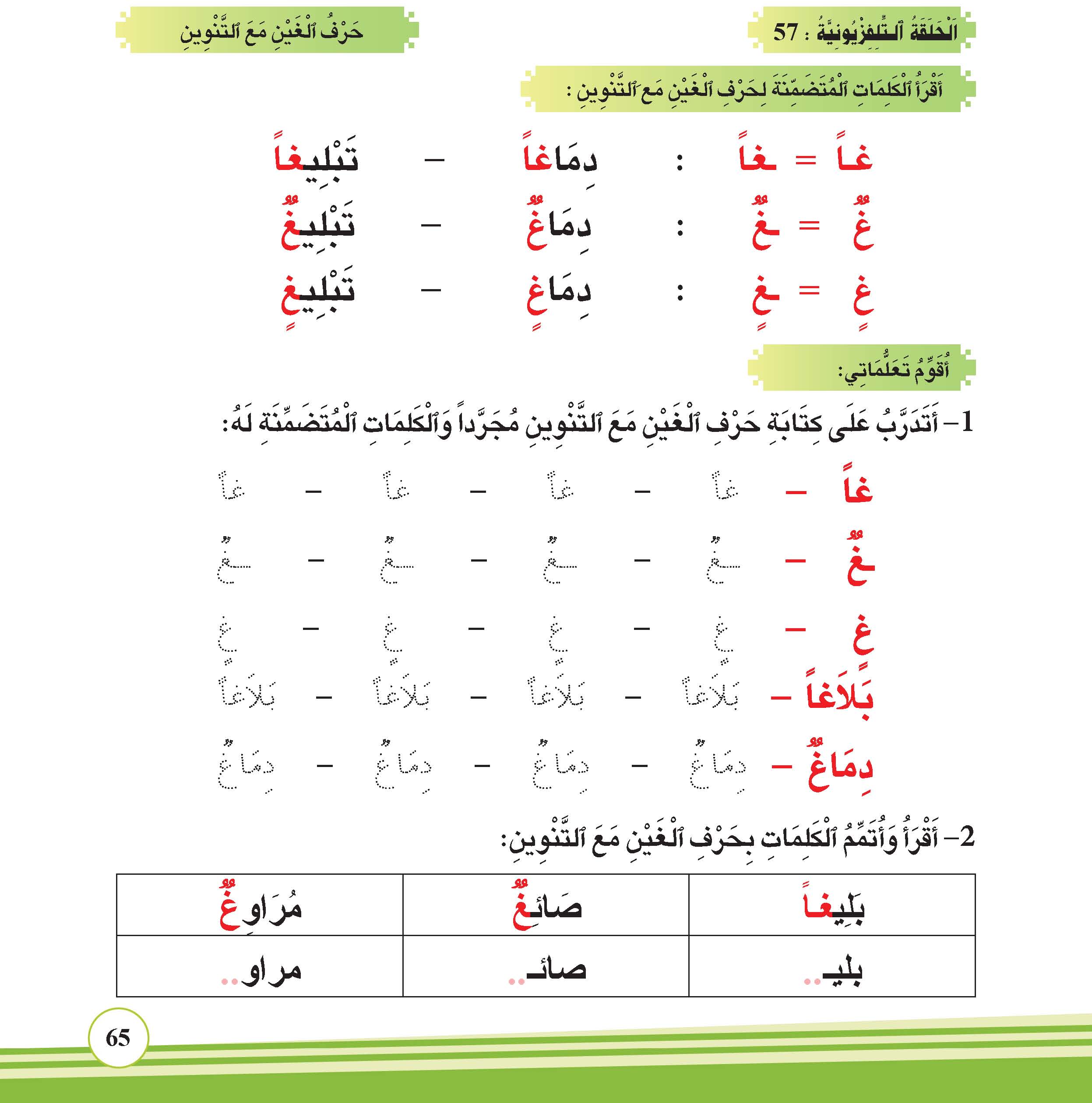 حرف الغين مع التنوين