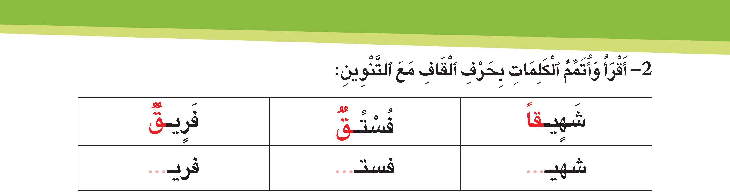 حرف القاف مع التنوين