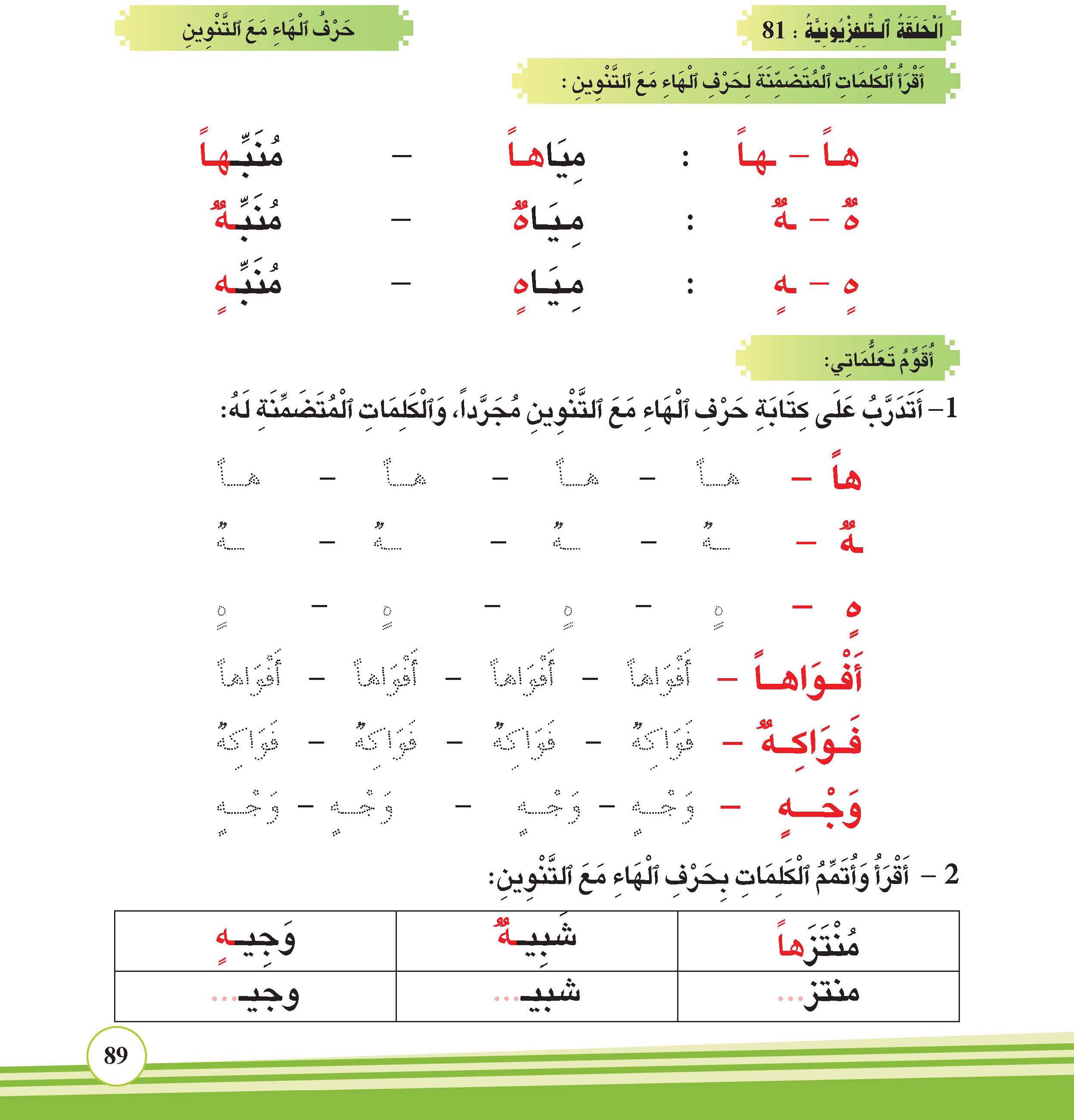 حرف الهاء مع التنوين