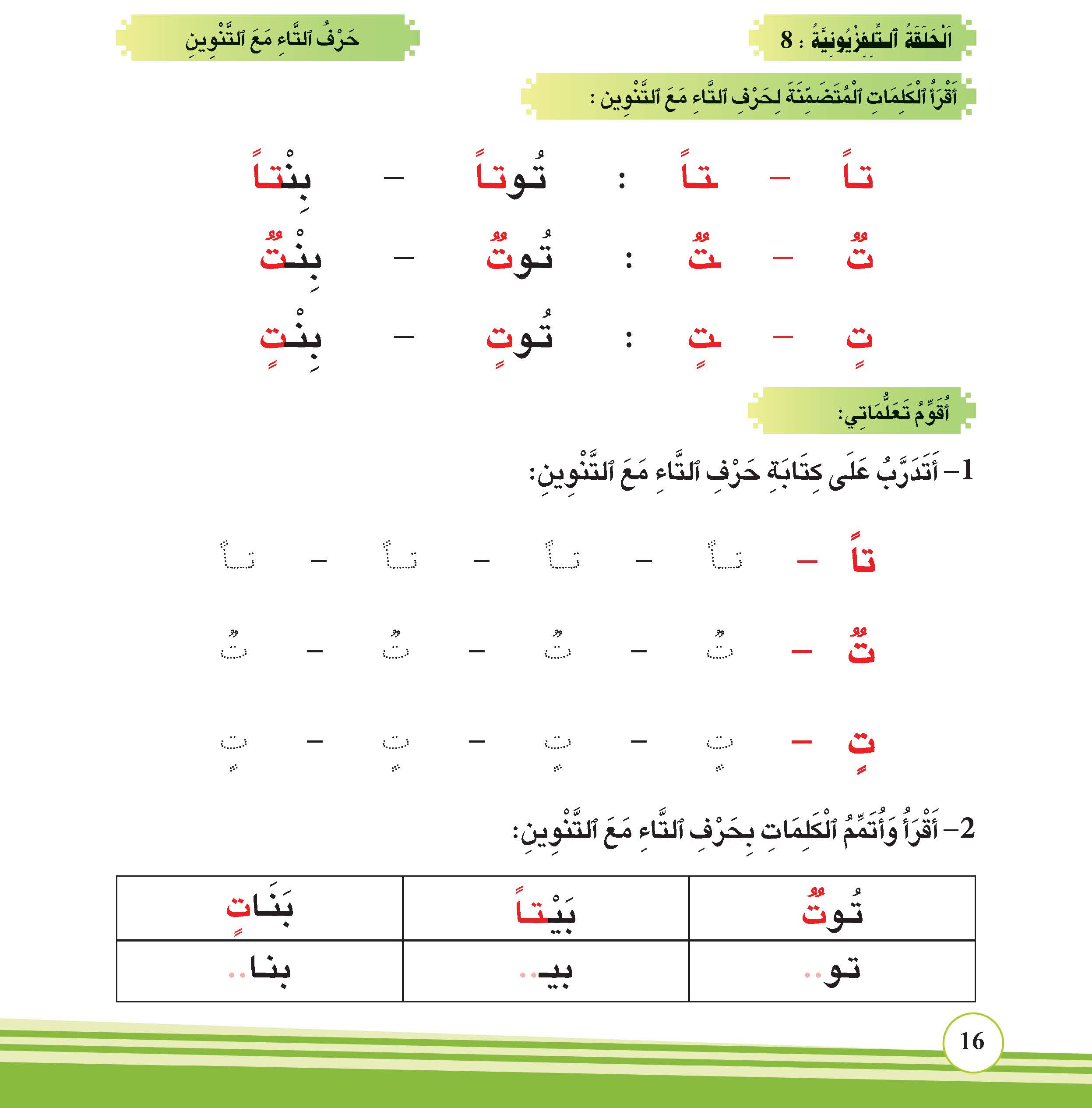حرف التاء مع التنوين